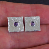 Amethyst Square Silver Stud Earrings