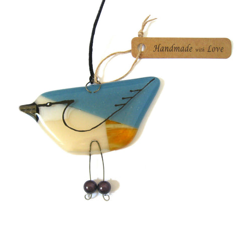 Nuthatch - Fused Glass Hanging Bird
