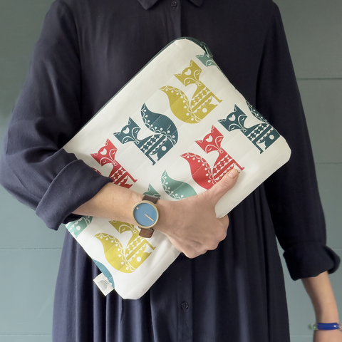 Handmade 14" Laptop/sketchbook sleeve/project pouch | Fox Print | British Made