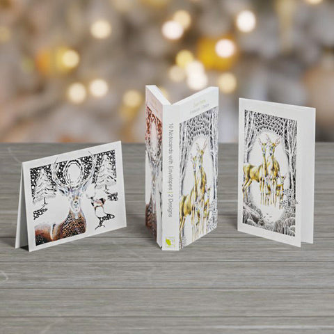 Kevin Cook, Stag in Winter + Fawn Haven, Set of note cards
