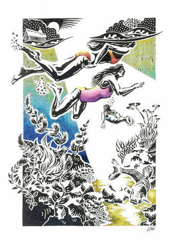 Kevin Cook, Wild River Swimmers, Blank Greeting Card