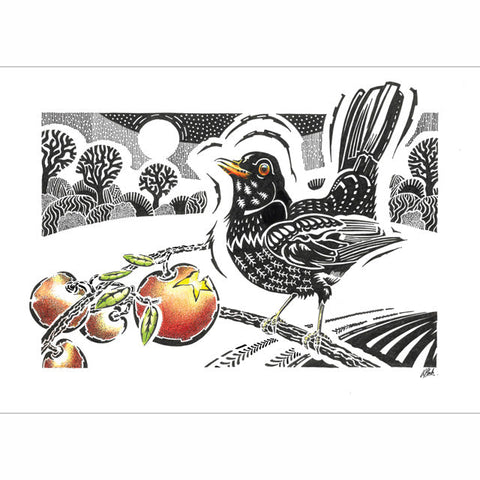 Kevin Cook, A Blackbird's Apple, Fine Art Greeting Card