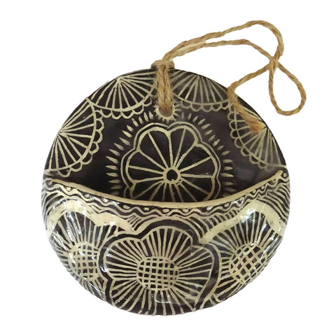 Indoor Sgraffito Decorated Plant Wall Hanger - W
