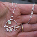 Silver Abstract Seascape and Chalcedony Pendant Necklace