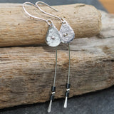 Long Dangly Silver and Hematite Earrings