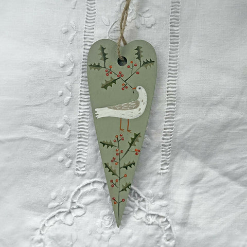 Peace Dove with Holly - Wooden Hanging Decoration