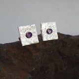 Amethyst Square Silver Stud Earrings