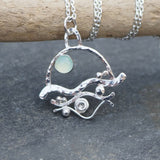Silver Abstract Seascape and Chalcedony Pendant Necklace