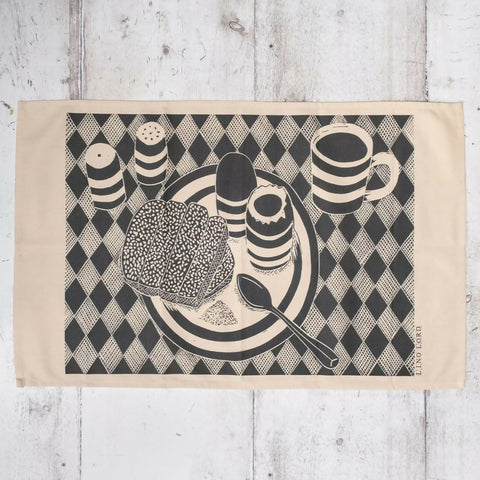 Cotton Tea Towel with Boiled Eggs and Soldiers Lino Print