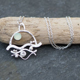 Silver Abstract Seascape and Chalcedony Pendant Necklace