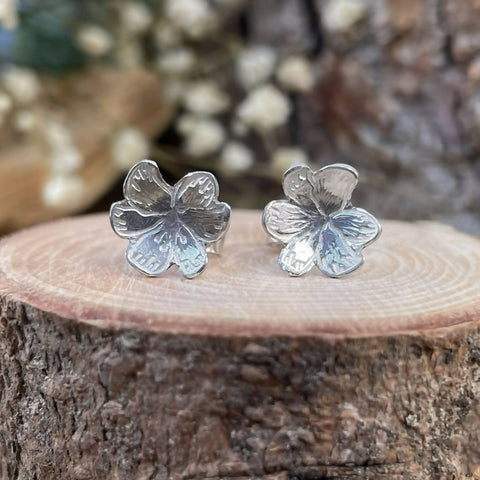 Silver Blossom Stud Earrings - Sterling Silver Handmade Earrings