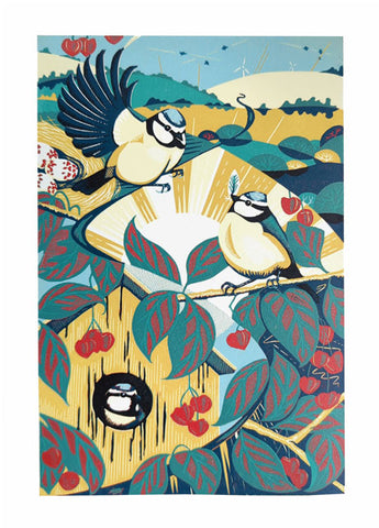 Louise Edwards, Blue Tits In The Dingle Dangle Tree, Fine Art Greeting Card