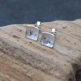 Square silver Stud Flower Earrings