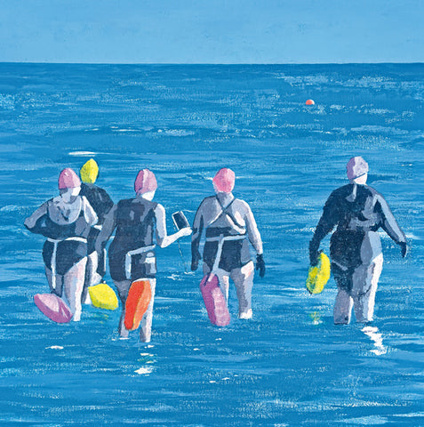 A fine art greeting card by painter Lynn Morgan Jenkins of wild swimming