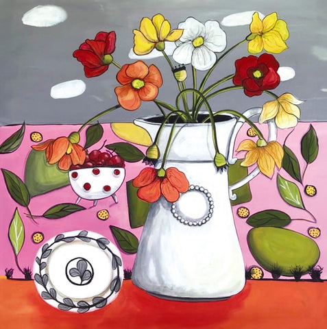 A fine art greeting card by painter Lizzy Newcomb of poppies in a jug