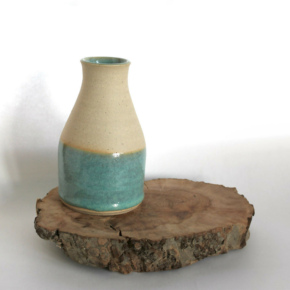Aqua Glazed Bottle Vase - Flecked Stoneware