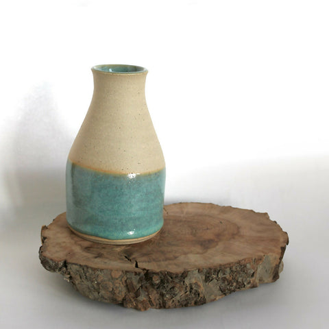 Aqua Glazed Bottle Vase - Flecked Stoneware