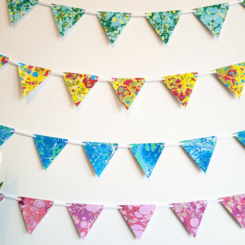 Hand-Marbled Rainbow Paper Bunting 2