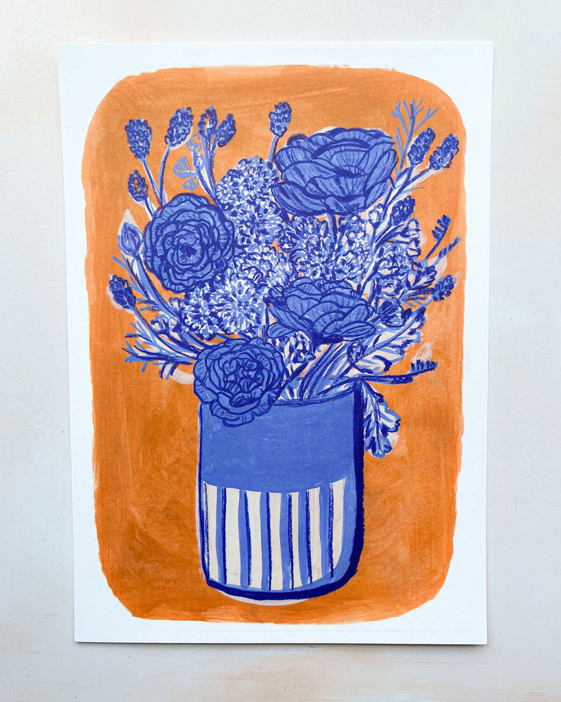 Deep Indigo Ranunculus Indigo Ranunculus Flowers in Vase Fine Art Print - A4 Size
