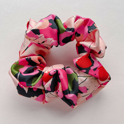 Large Hot Pink Abstract Print Satin Eco Scrunchie