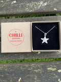 Silver hammered Star Pendant on 16-18" Trace Chain