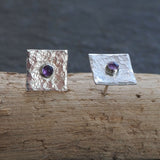 Amethyst Square Silver Stud Earrings