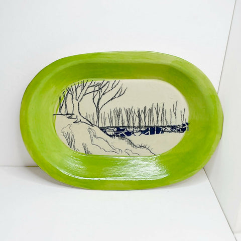 Waveney Valley Willow Ceramic Plate - Green