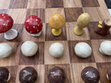 Handmade Ceramic Mushroom Chess Set with Solid Elm Wood Board