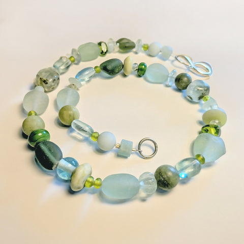 Serene Green Gemstone and Seaglass Necklace