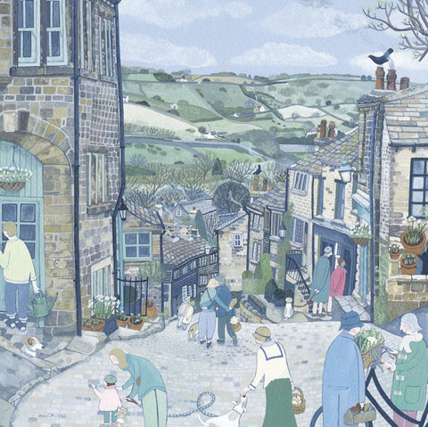 Mani Parkes, The Village Is Very Busy Today, Fine Art Greeting Card