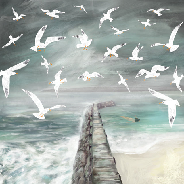 Maria Taylor, Swimming With Gulls, Fine Art Greeting Card
