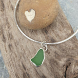 Sterling Silver Bangle With Green Seaglass Charm