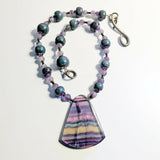Fluorite, Amethyst, Howlite Necklace - Oxidised Sterling Silver Clasp