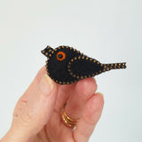 Hand Felted Blackbird Pin Badge With Zip Edge Detail