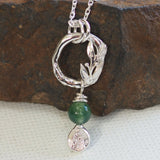 Green Moss Silver Leaf Pendant Necklace