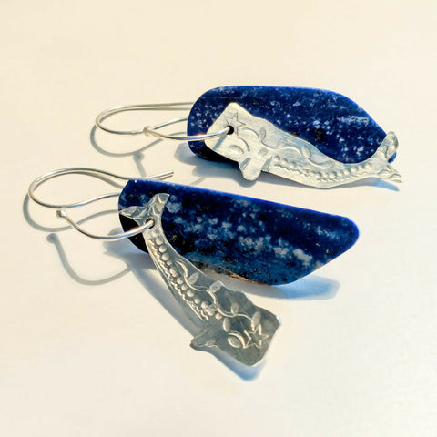Handmade Whale Earrings - Sterling Silver with Lapis Lazuli