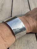 Wide Hammered Sterling Silver Cuff Bracelet - Hallmarked