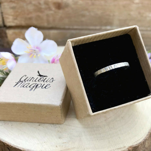 Narrow Silver Tree Bark Ring - Handmade in Sterling Silver