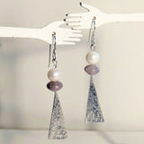 Sterling Silver, Cultured Pearls & Lepidolite Earrings