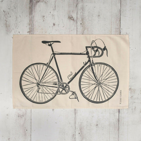 Cotton Tea Towel with Bicycle Lino Print