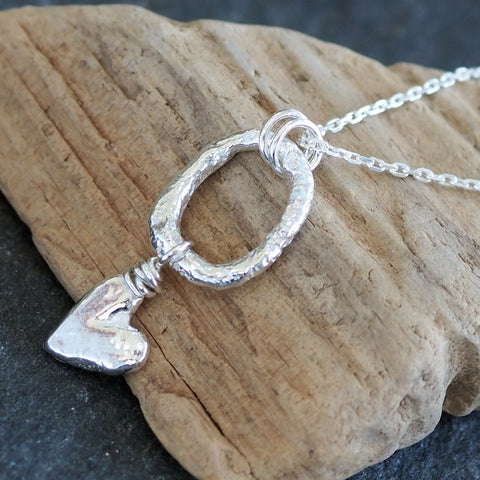 Molten Silver Heart Pendant Necklace