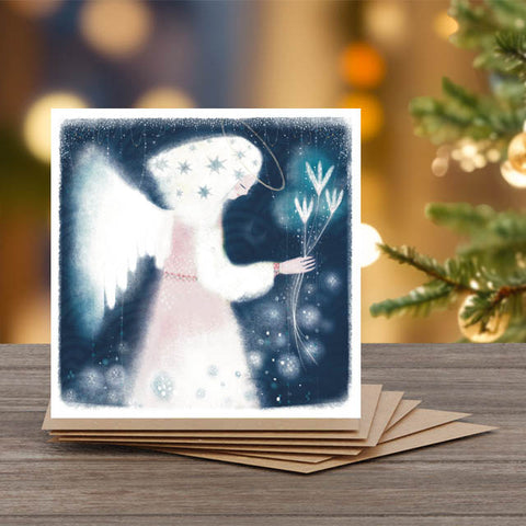 Angel In The Snow - Set of 6 Christmas Note Cards with Message