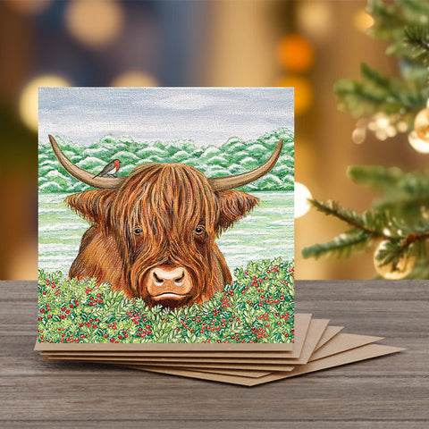 Highland Christmas- Set of 6 Christmas Note Cards with Message