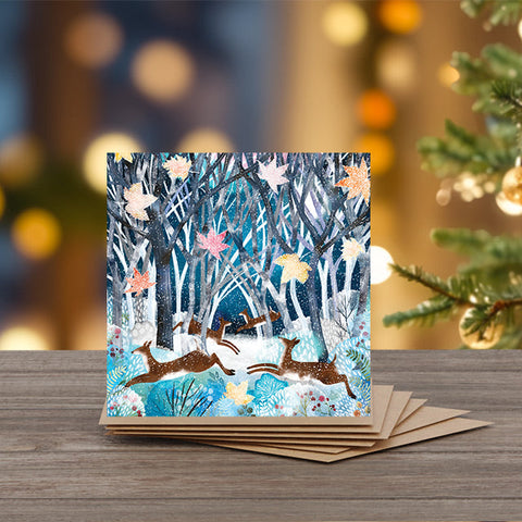 Winter Woods- Set of 6  Christmas Note Cards with Message