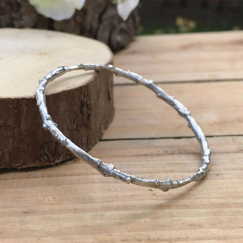 Chunky Silver Twig Bangle - Hand cast from a twig in sterling silver
