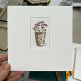 Ranunculus Pot - Original Framed Miniature Botanical Ink Painting