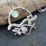 Silver Abstract Seascape and Chalcedony Pendant Necklace