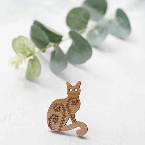 Cat - Wooden Brooch