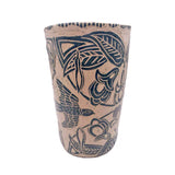 Teal Green Sgraffito Swallows Vase - W