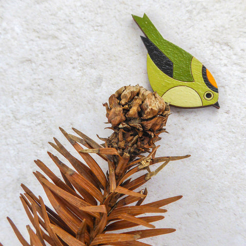 Goldcrest - Hand Painted Brooch
